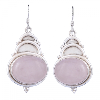 Pure silver pink stone drop earrings